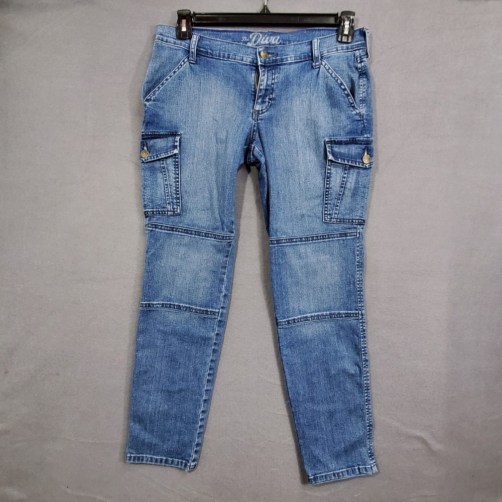 Old Navy The Diva Womens Size 8 Blue Cargo Jeans Low Rise Utility Denim Pants